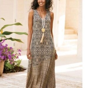 Soft Surroundings Brown Sleeveless Tribal Print Maxi Dress M